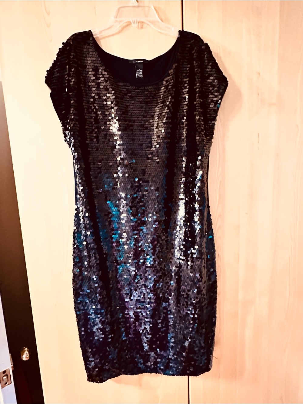 Alfani Black Sequin Short Sleeve Sheath Dress